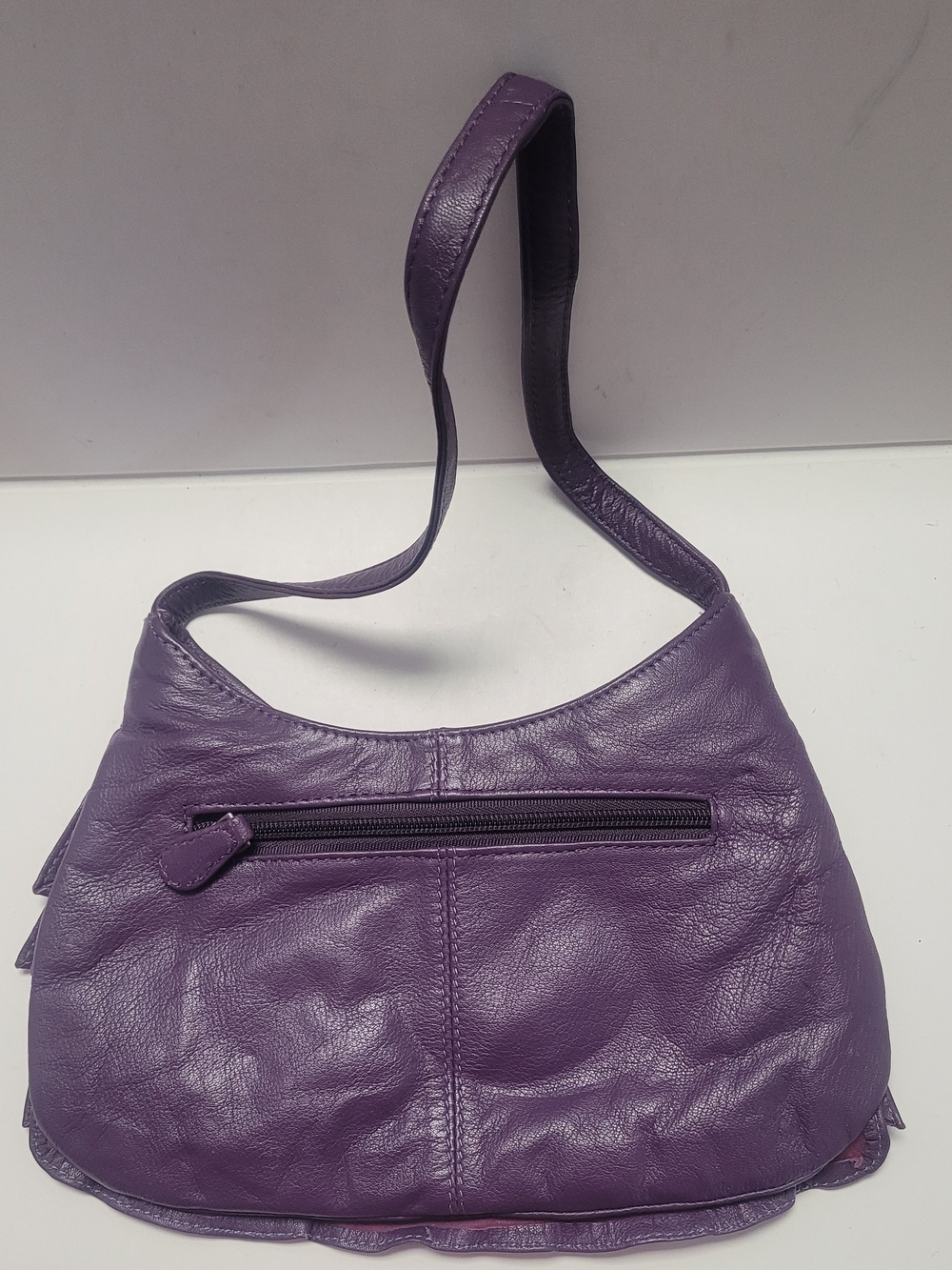 Purple Leather Ruffle Shoulder Bag - Picture 3 of 7